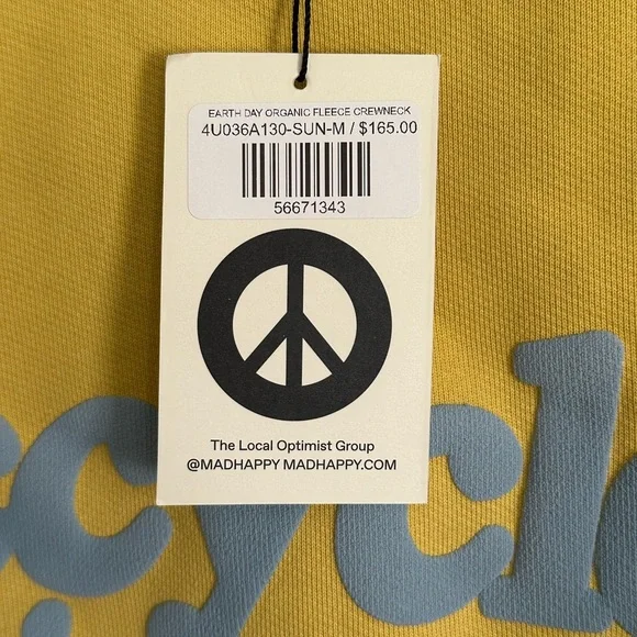 Madhappy Yellow Recycle Sweatshirt M NWT Unisex